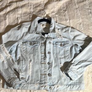 Sky and Sparrow Denim Jacket Light Wash Distressed Fall Size Large